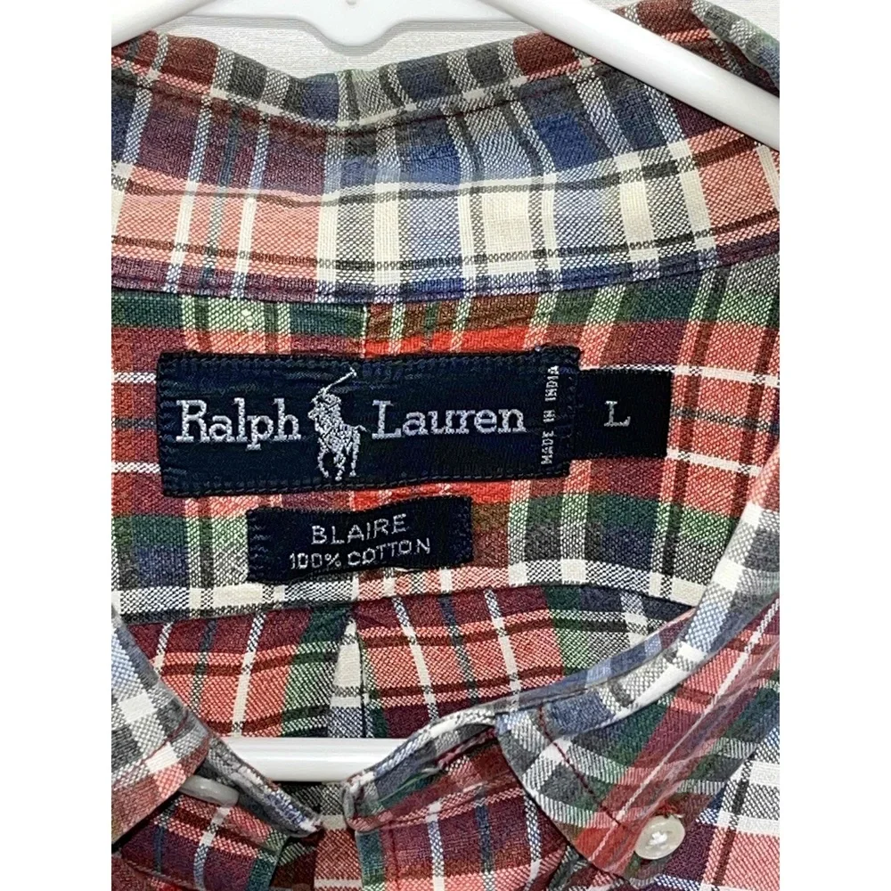 Ralph Lauren Blaire Cotton‎ Multicolor Mens Plaid L/S Button-Up Polo Shirt Large